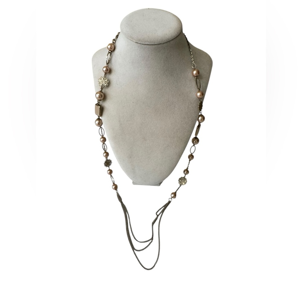 Gold and Brownโ Beaded Faceted Layered Necklace Multi Strand Boho Cottagecore